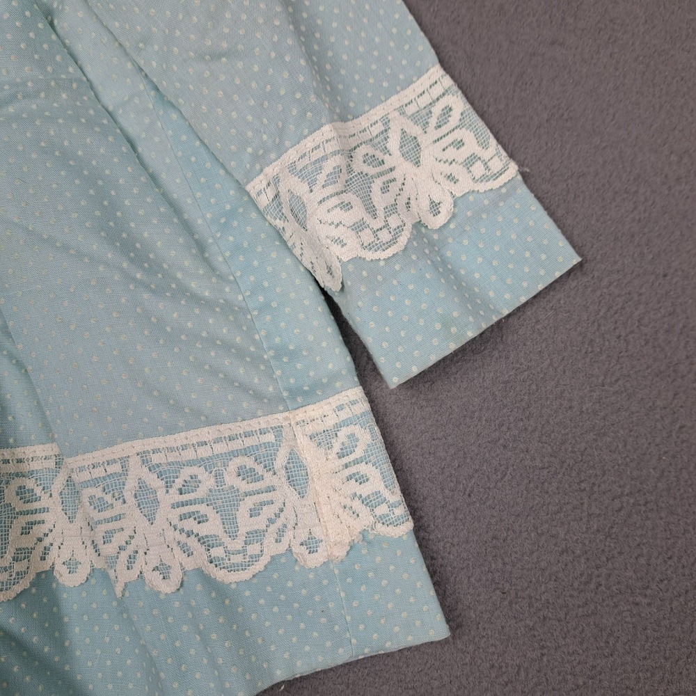 Vintage Handmade Girls Dress Size 4-5 Blue White Lace‎ Trimmed Polka Dot 50s 60s - Picture 3 of 15